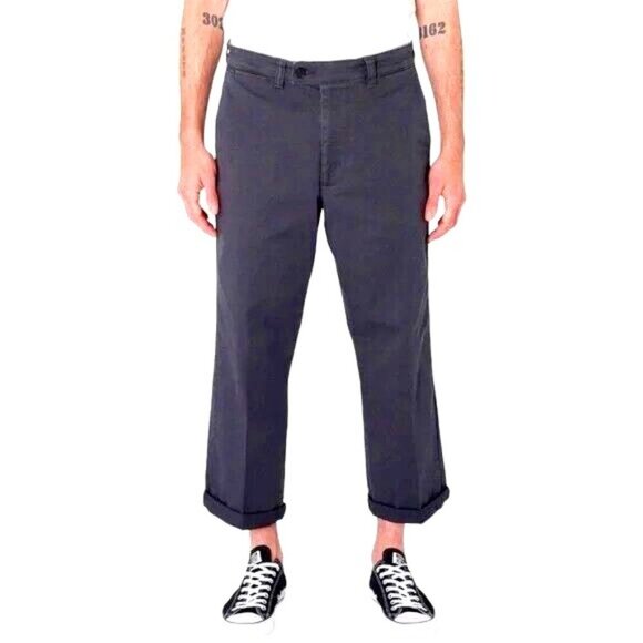 NWT ROLLAS Lazy Boy Wide Leg Chinos New Ink Drill Dark Grey Twill Pant SZ 34